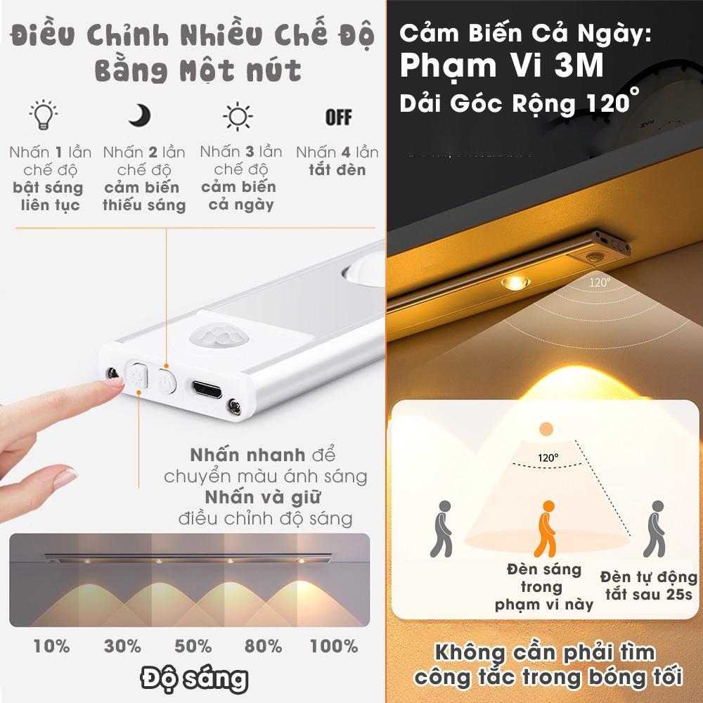 Đèn Led Cảm Ứng 20/30/40/60cm Để Tủ Quần Áo Tủ Bếp Có Thể Điều Chỉnh Độ Sáng Sạc USB Đèn Cảm Biến Chuyển Động | BigBuy360 - bigbuy360.vn