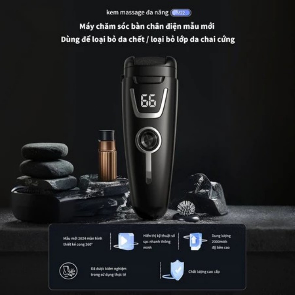 Bruboses Máy Mài Gót Chân Điện 3 Đầu Mài, Tẩy Da Chết Chai Sần, 2 Tốc Độ, Pin 2000mAh, Chống Nước IPX7