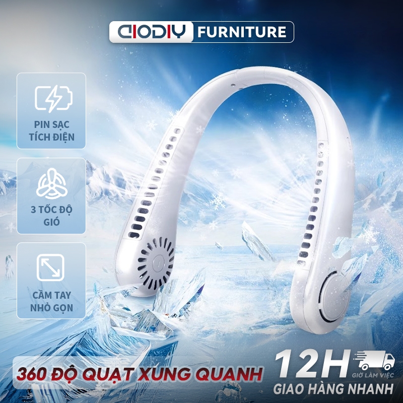 Quạt đeo cổ mini không cánh tích điện pin trâu 4000mAh,3 cấp độ gió tiện lợi đem đi ngoài trời