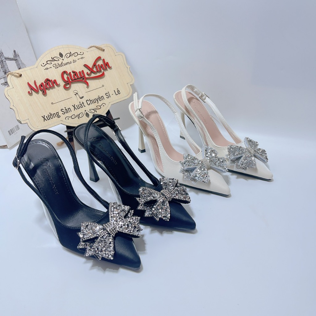 Giày Cao Gót Nữ Nơ Cánh Tiên Lụa Nhung Dịu Dàng Thanh Lịch Đi Tiệc 5-7cm