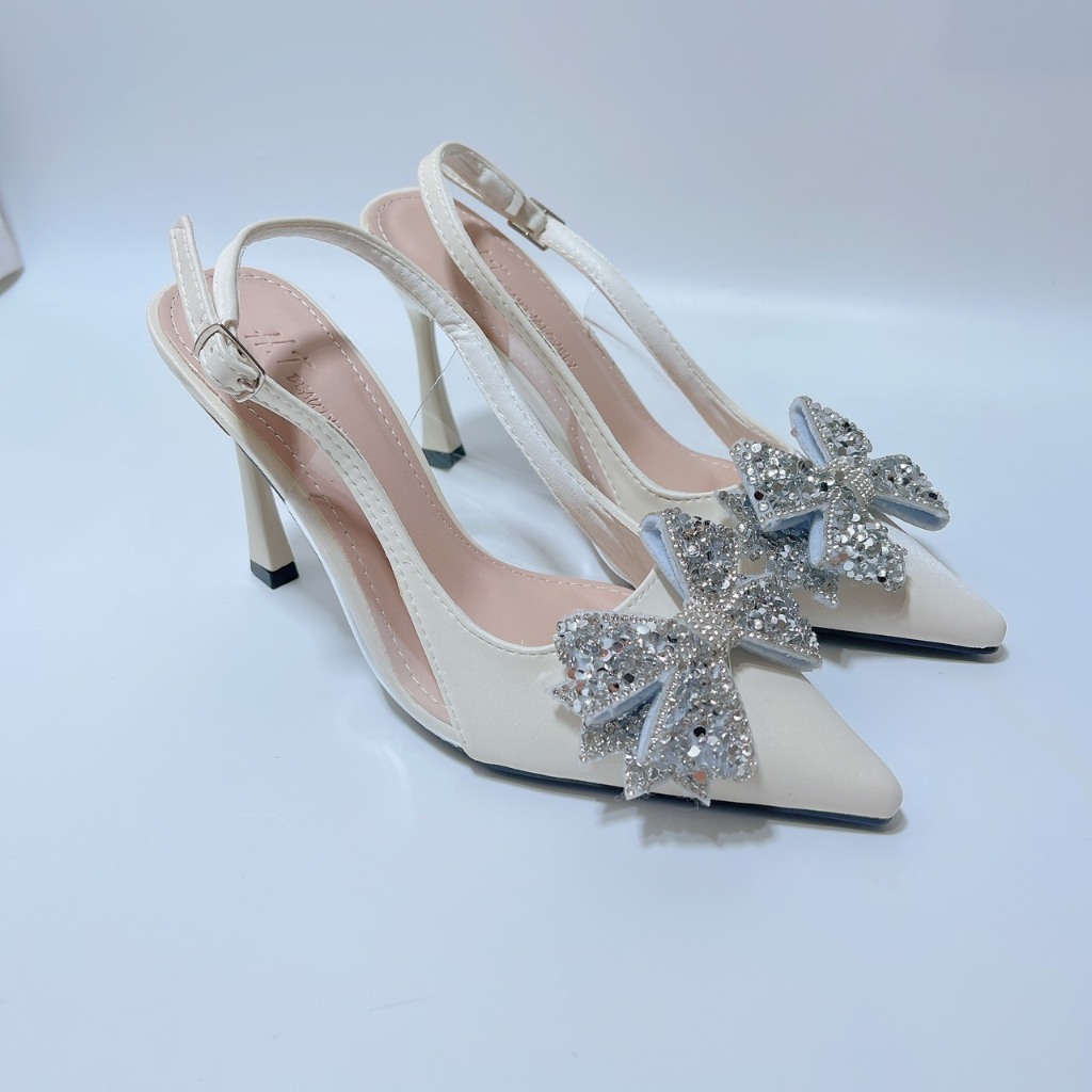 Giày Cao Gót Nữ Nơ Cánh Tiên Lụa Nhung Dịu Dàng Thanh Lịch Đi Tiệc 5-7cm