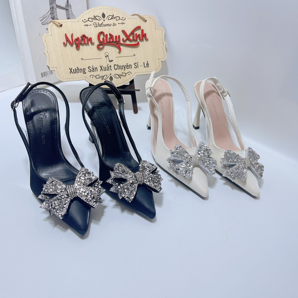 Giày Cao Gót Nữ Nơ Cánh Tiên Lụa Nhung Dịu Dàng Thanh Lịch Đi Tiệc 5-7cm