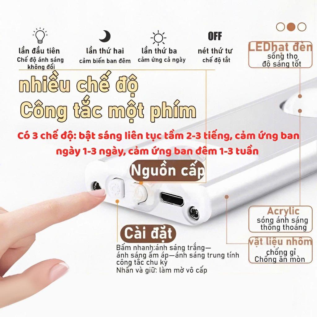 Đèn Led Cảm Ứng 20/30/40/60cm Để Tủ Quần Áo Tủ Bếp Có Thể Điều Chỉnh Độ Sáng Sạc USB Đèn Cảm Biến Chuyển Động | BigBuy360 - bigbuy360.vn