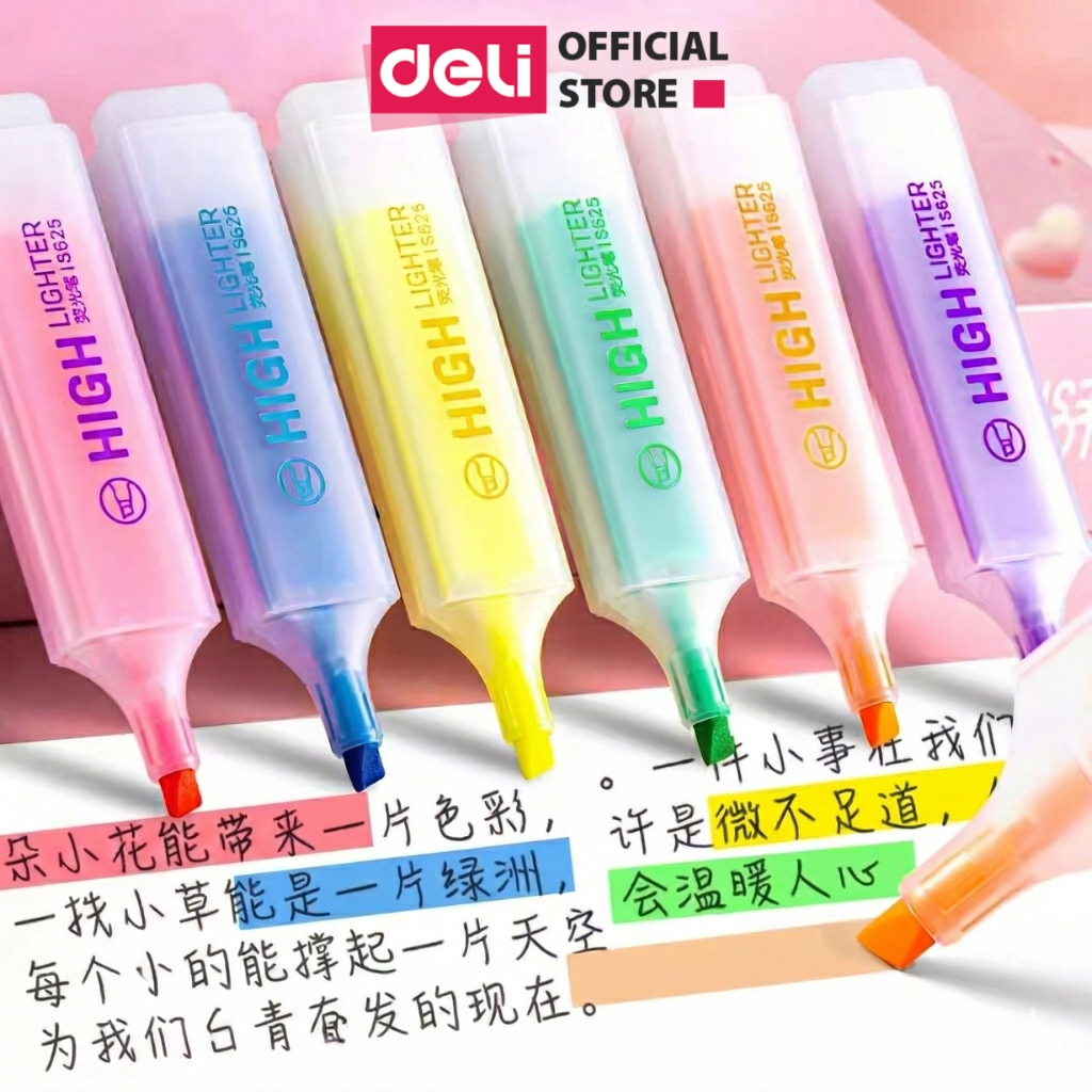 Bút highlight đánh dấu nhớ dòng pastel Deli dạ quang nhiều màu tiện dụng học sinh văn phòng nhanh khô chất lượng cao