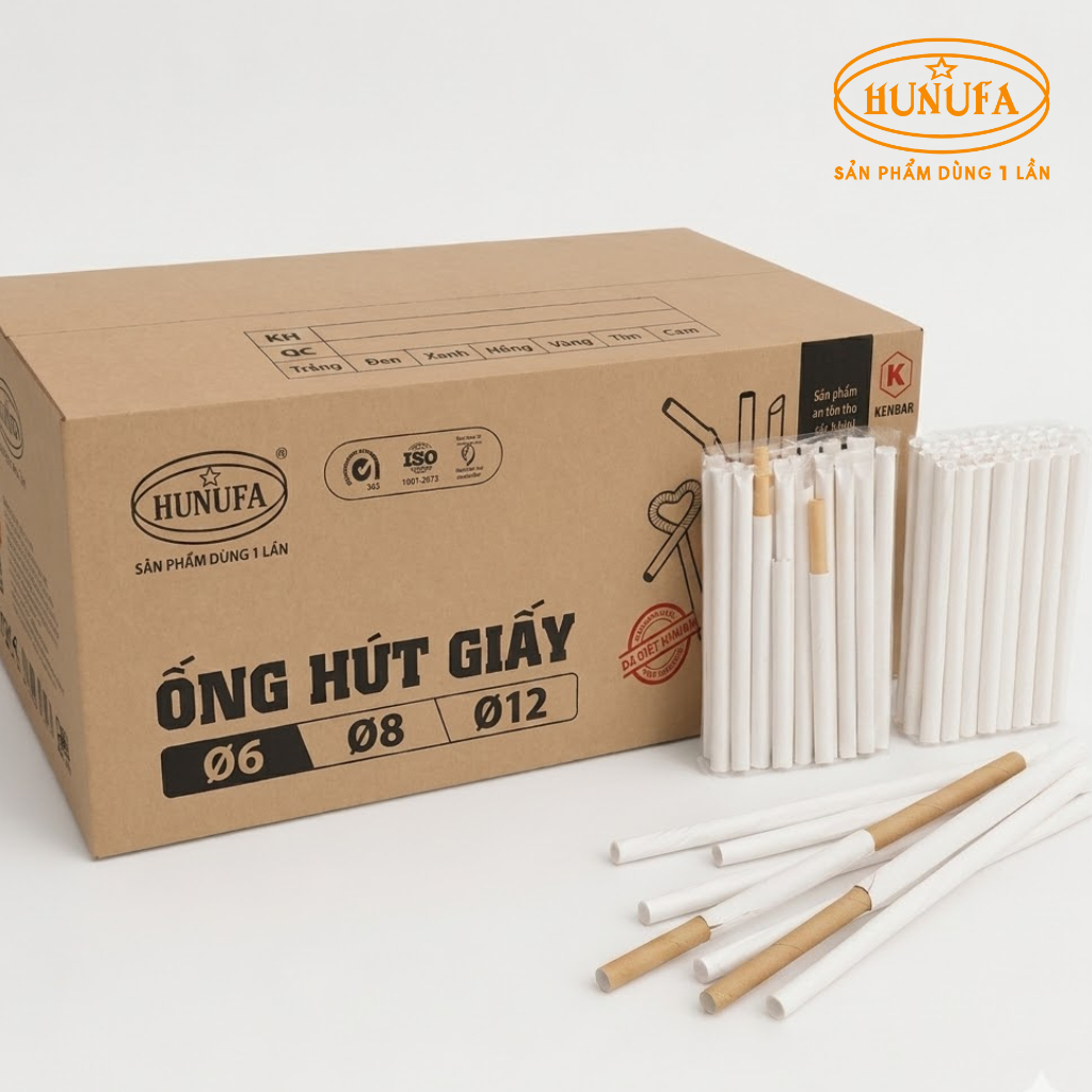 Sỉ 200c Ống hút giấy TRẮNG / KRAFT bọc màng giấy phi 6 8 12 Hunufa- Ống ...