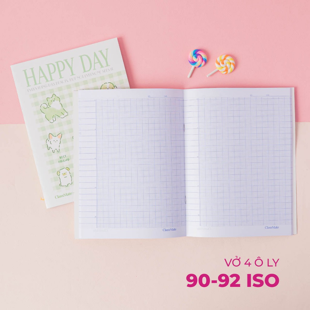 Tập Học Sinh Miền Nam A5 Classmate Vở 4 Ô Ly 60GSM 96 Trang Happy Day Vở 4 Ô Li 2x2mm Vở Học Sinh Cấp 1 NA5-09-020