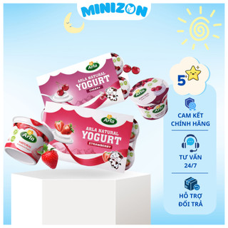 Sữa chua nguội Arla Natural Yogurt Đức cho bé từ 1 tuổi - Vỉ 6 hộp x 100g vị dâu và cherry