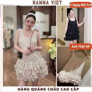 Váy Nữ Sang Chảnh, Váy Đi Biển, Váy Babydoll Sát Nách Chấm Bi Chân Xếp Bèo Tầng Tơ QCCC HCM Ms04