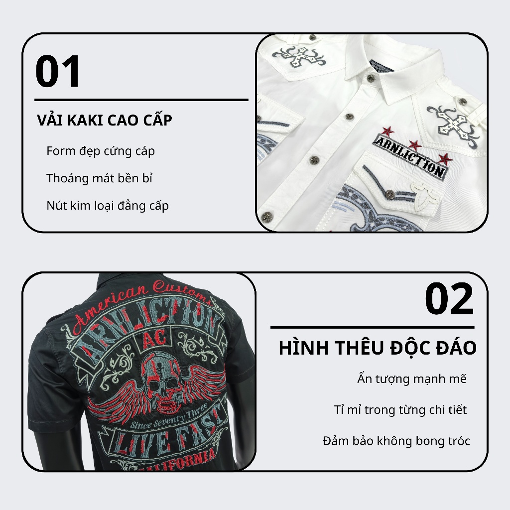 Sơ Mi Classic Nam Cao Cấp Thêu Họa Tiết Chỉ Ẩn Sang Trọng - Vải Kaki, Cúc Kim Loại Đẳng Cấp 020