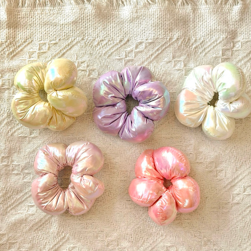 Scrunchie Cột Tóc Hình Phao Bông Hoa Hologram Ánh Kim Phong Cách Hàn Quốc Bánh Bèo Nàng Thơ Siêu Dễ Thương