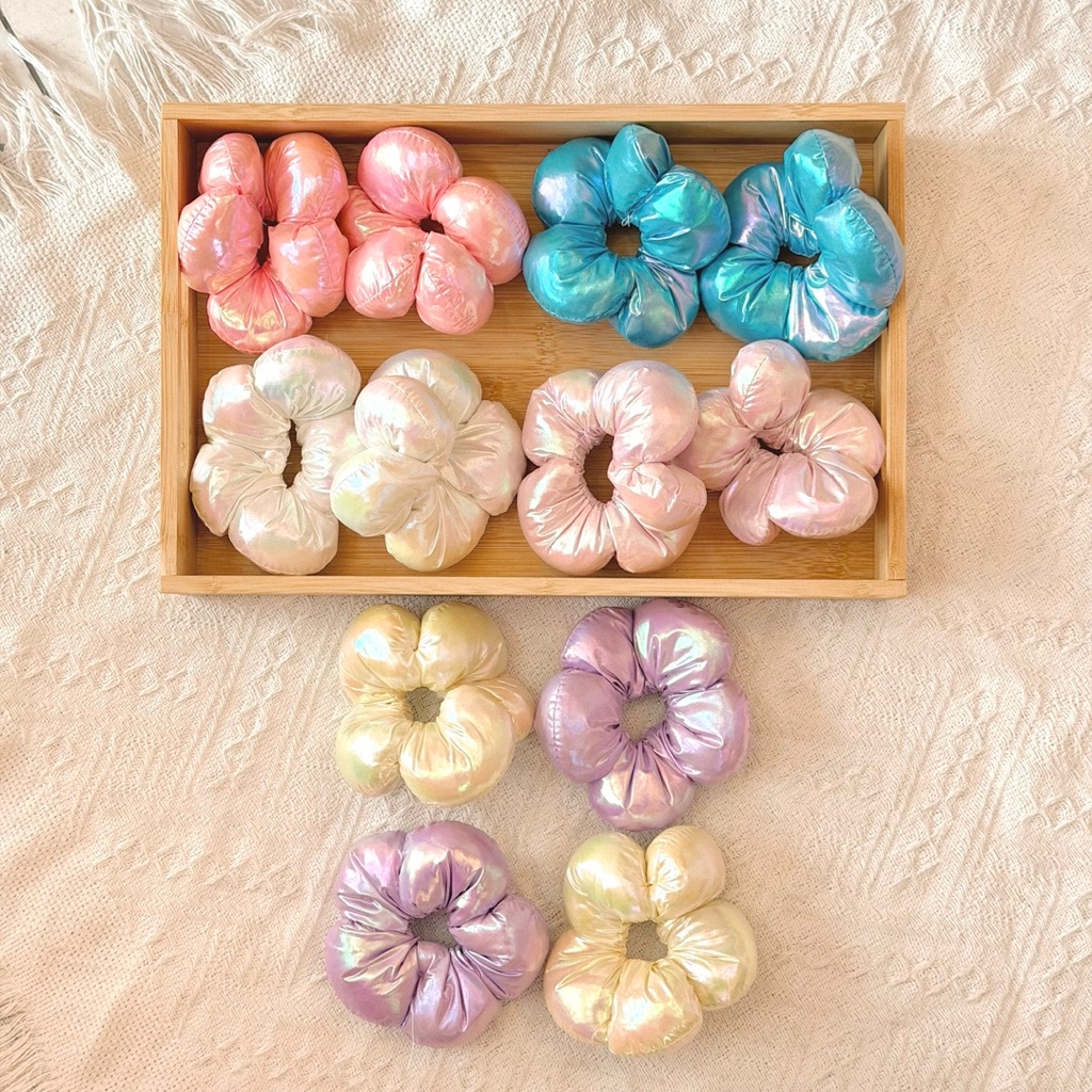 Scrunchie Cột Tóc Hình Phao Bông Hoa Hologram Ánh Kim Phong Cách Hàn Quốc Bánh Bèo Nàng Thơ Siêu Dễ Thương