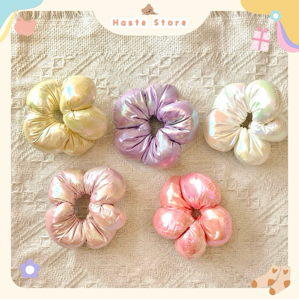 Scrunchie Cột Tóc Hình Phao Bông Hoa Hologram Ánh Kim Phong Cách Hàn Quốc Bánh Bèo Nàng Thơ Siêu Dễ Thương