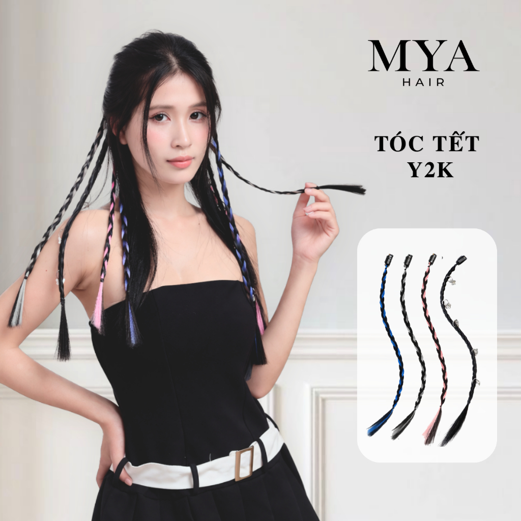 Tóc Giả Dreadlock Y2K MYA Dài 45cm,Dạng Kẹp Nối Ruy Băng, Kẹp Nhanh Phụ Kiện Tóc Cá Tính Đi Concert