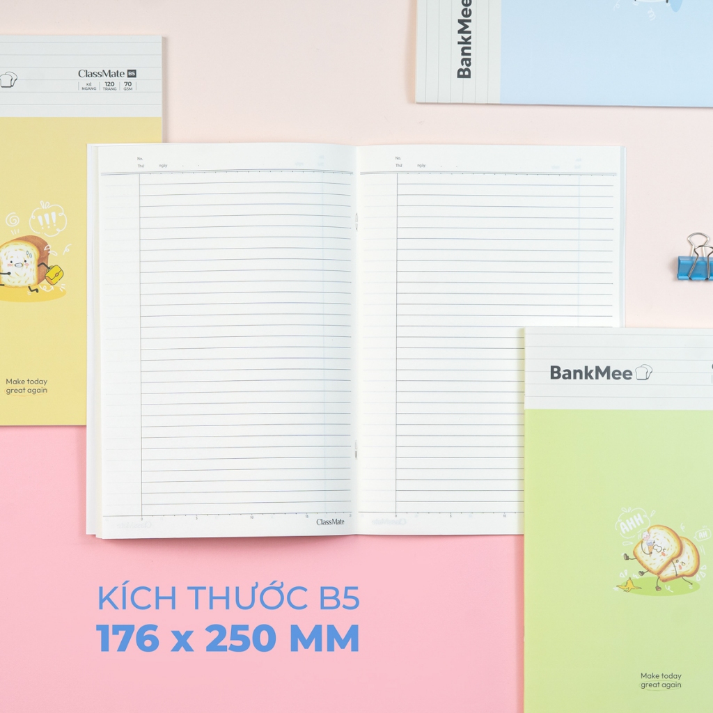 Vở Kẻ Ngang 120 Trang Classmate Vở Viết B5, 70gsm Tập Sinh Viên Bìa BankMee Chống Nước Ghi Chép, Viết Bài NB5-12-0342