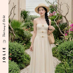 Váy Maxi Cúp Ngực Dáng Dài Cao Cấp JOLIE Thiết Kế Cổ Yếm Thắt Nút Sang Trọng