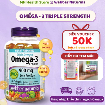 Dầu cá Omega 3 Webber Naturals 900mg EPA/DHA -Dầu cá hàm lượng cao hộp 80 -120 viên - COQ10 - Hàng nhập khẩu chính hãng