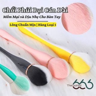 Chổi Phủi Bụi Nail Cán Dài Cao Cấp - Cọ Phủi Bụi Làm Móng Lông Mềm Mịn Không Rụng Lông 4 Màu Thời Trang THEGIOINAIL666
