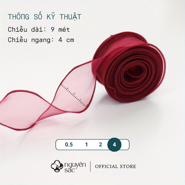 Ruy Băng Voan Sóng Không Lõi 4cm 9m Nhiều Màu - Ruy Băng Trang Trí Gói Quà, Buộc Nơ, Bó Hoa, Deco