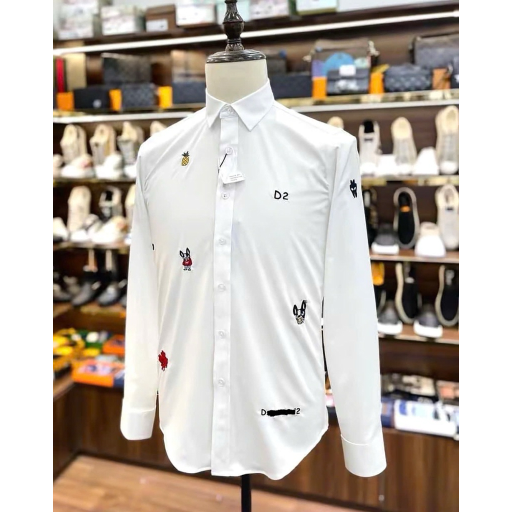 ⚡️[Hight Quality] Áo Sơ Mi Nam Nữ D1S White Shirts - Điểm Nhấn Chữ Thêu Nhỏ Phối Hoạt Họa Cao Cấp Loại 1