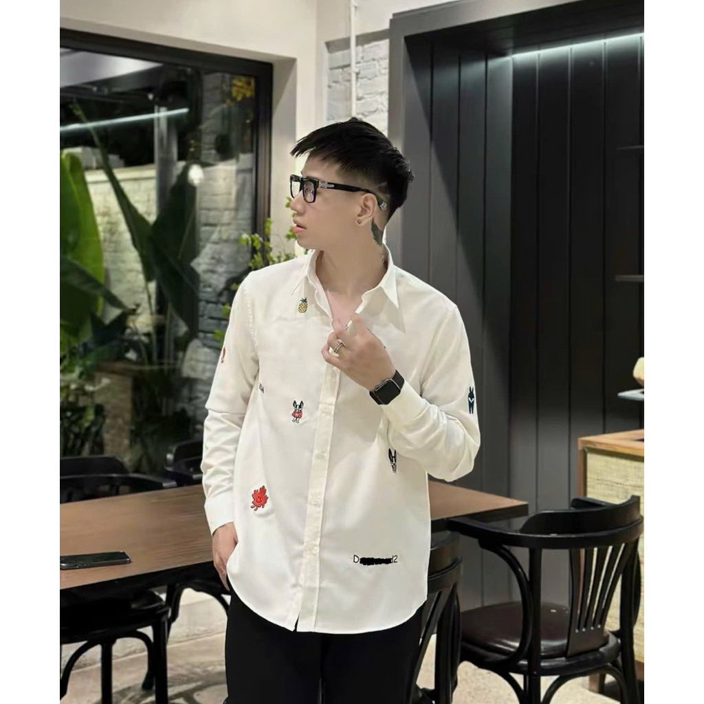 ⚡️[Hight Quality] Áo Sơ Mi Nam Nữ D1S White Shirts - Điểm Nhấn Chữ Thêu Nhỏ Phối Hoạt Họa Cao Cấp Loại 1