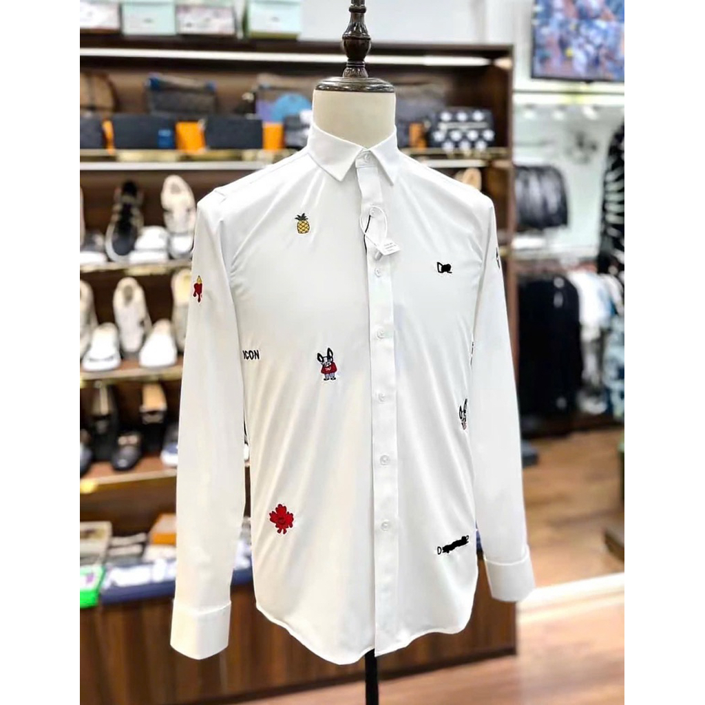 ⚡️[Hight Quality] Áo Sơ Mi Nam Nữ D1S White Shirts - Điểm Nhấn Chữ Thêu Nhỏ Phối Hoạt Họa Cao Cấp Loại 1