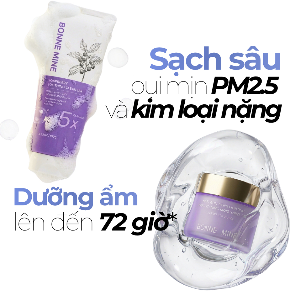 Bộ Đôi Làm Sạch&Cấp Ẩm, Sữa Rửa Mặt & Gel Dưỡng BONNE MINE, Làm Sạch Sâu, Cấp Ẩm Cho Da Mịn Màng-CB3