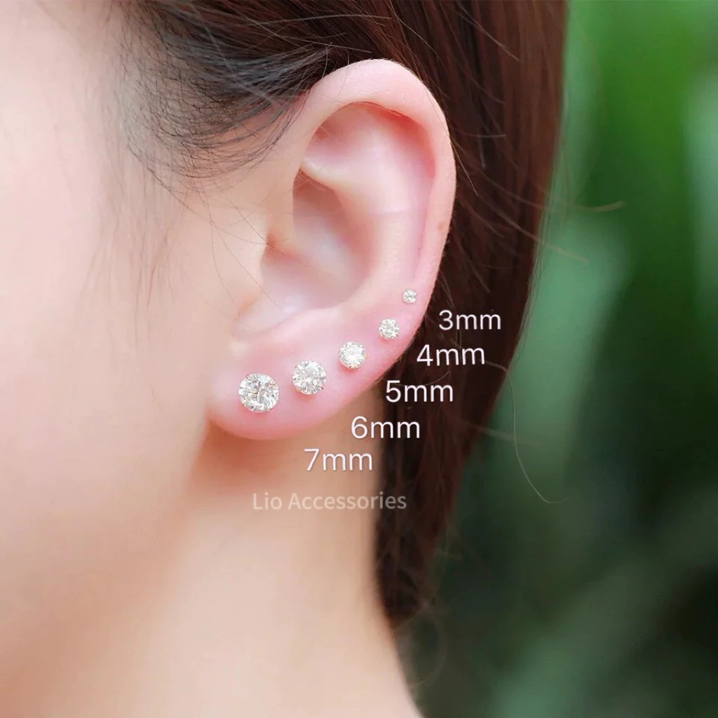 [Peinn] Bông Tai Khuyên Tai Đính Đá Lấp Lánh - Thiết Kế Đơn Giản Cho Nữ, Chất Liệu Kim Loại Không Rỉ Sét, Bền Màu