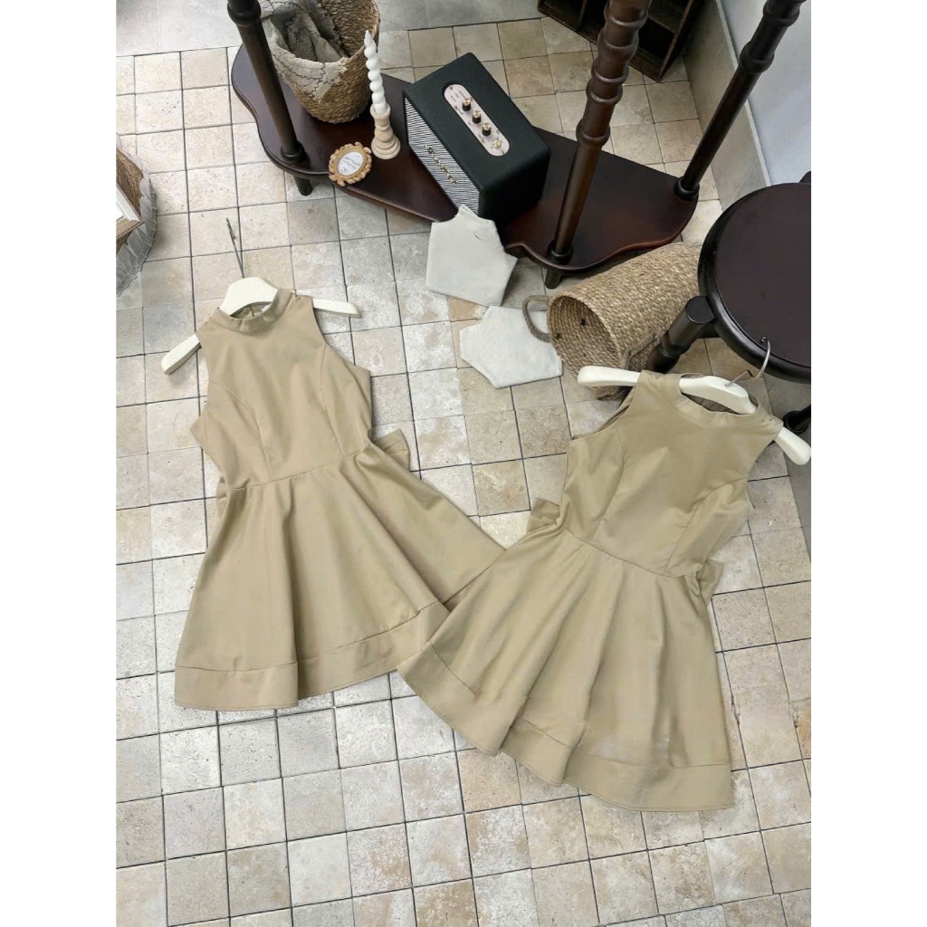 Đầm be cổ yếm GUMIN thiết kế áo nơ lưng dáng xoè ngắn tiểu thư, Váy dự tiệc nữ sang chảnh thanh lịch