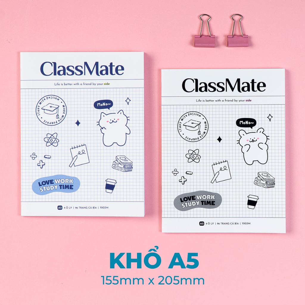 Tập Học Sinh Miền Nam A5 Không Thấm Mực Classmate Vở 4 Ô Ly 70GSM 96 Trang Vở 4 Ô Li 2x2mm Vở Học Sinh Cấp 1 NA5-09-022
