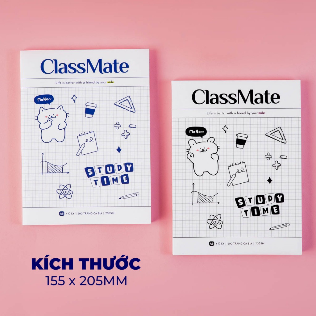 Tập Học Sinh Miền Nam A5 Classmate Vở 4 ÔLy 70gsm 200 Trang Vở 4 ÔLi 2x2mm Vở Học Sinh Cấp 1 Tập Viết Ghi Bài NA5-20-023