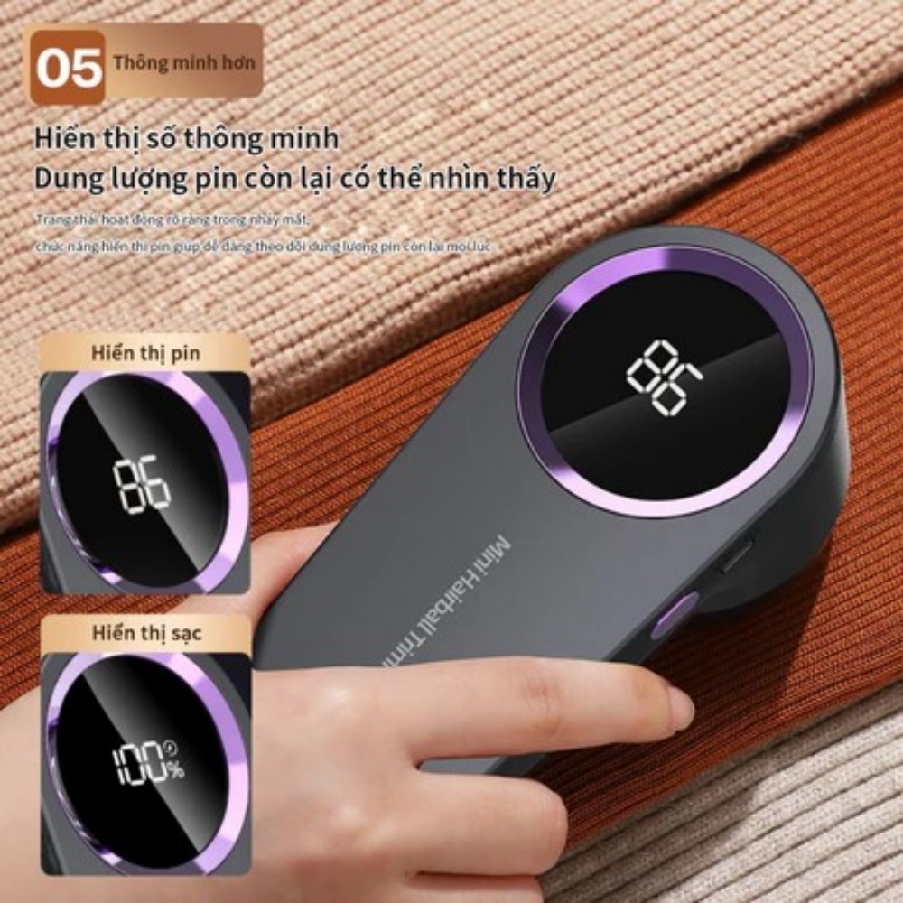 Bruboses Máy Cắt Lông Xù Quần Áo Mini Sạc Điện | 6 Lưỡi Dao Siêu Sạch, Màn Hình LED, Không Hại Vải