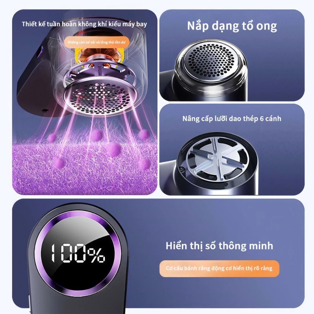 Bruboses Máy Cắt Lông Xù Quần Áo Mini Sạc Điện | 6 Lưỡi Dao Siêu Sạch, Màn Hình LED, Không Hại Vải