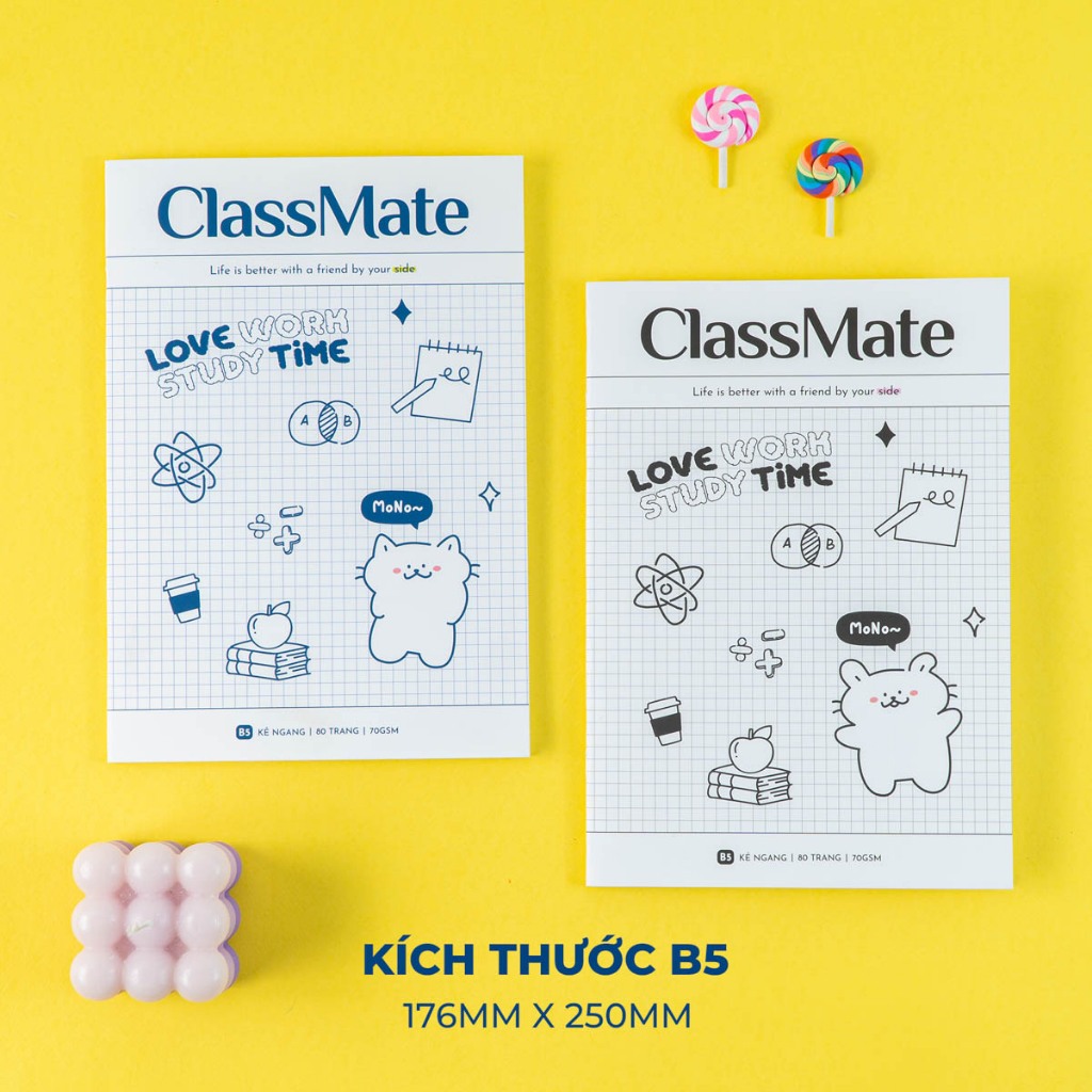 [63K Tặg Bút] Combo 5/10 Vở Kẻ Ngang B5 MoNo ClassMate 70GSM Bìa Chống Nước, Giấy Ăn Mực, Vở B5, 80/120 Trang Ghi Chép