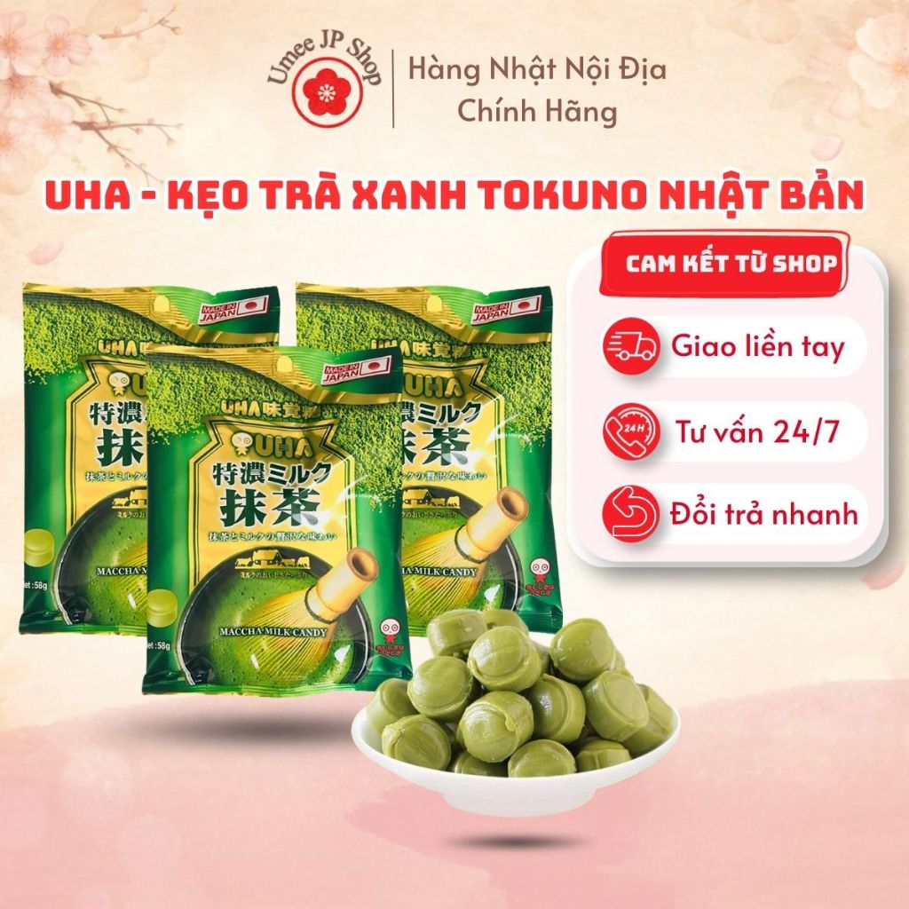 Kẹo sữa UHA vị Matcha Tokuno Nhật Bản 58g - Hàng Nội Địa Chính Hãng