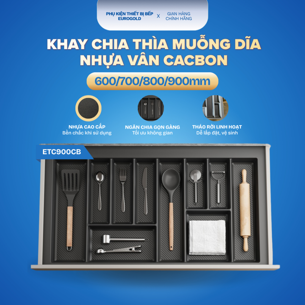 Khay chia thìa dĩa nhựa cao cấp vân Cacbon ETC500CB-900CB - Thiết bị bếp EUROGOLD