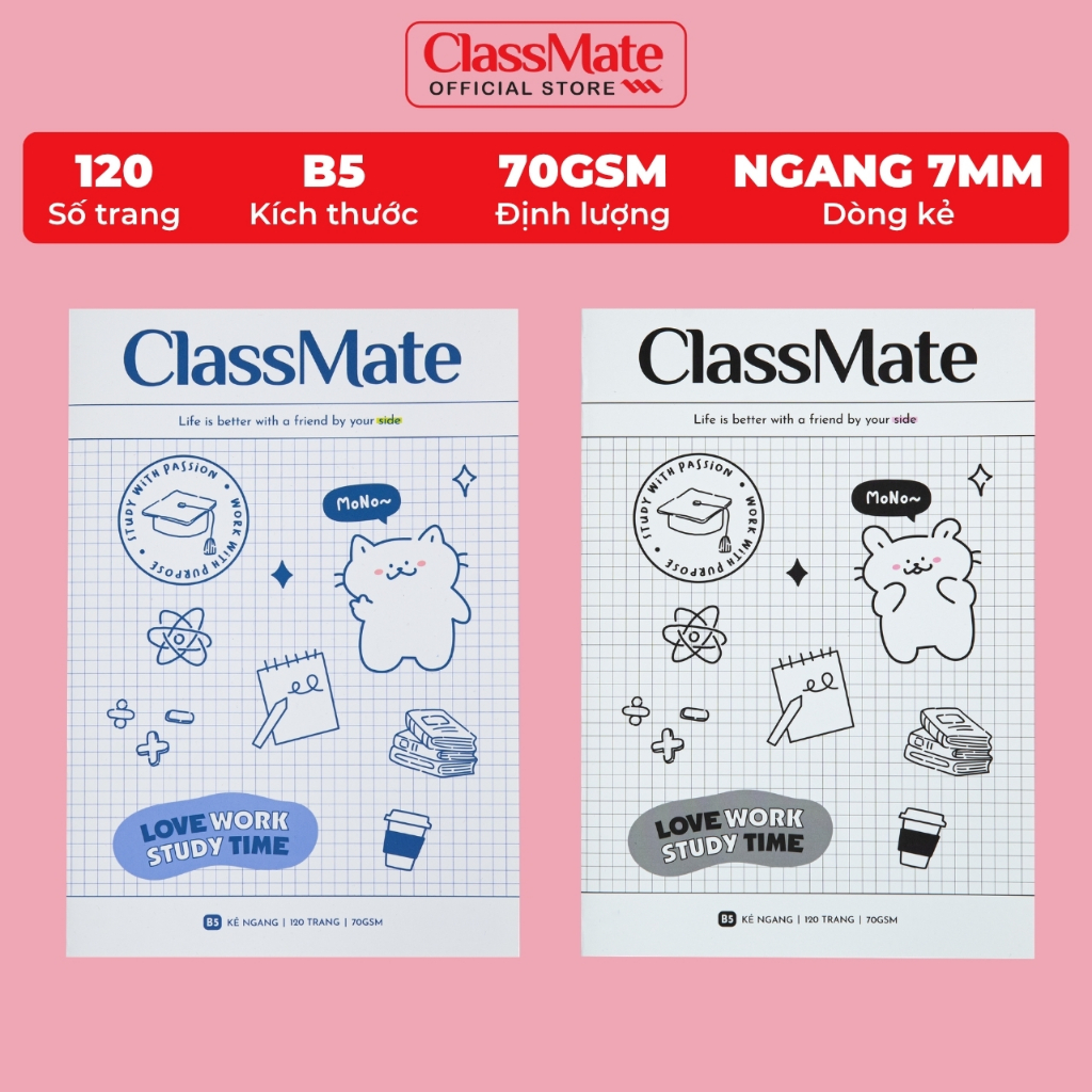 Vở Kẻ Ngang 120 Trang Classmate Vở Viết B5, 70gsm Tập Sinh Viên Bìa MoNo Chống Nước Ghi Chép, Viết Bài NB5-12-0357