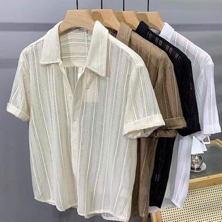 [HOT TREND] Áo Sơ Mi Nam Nữ Đi Biển Phong Cách Hàn Quốc Chất Liệu Dệt Lưới Thoáng Mát Thời Trang