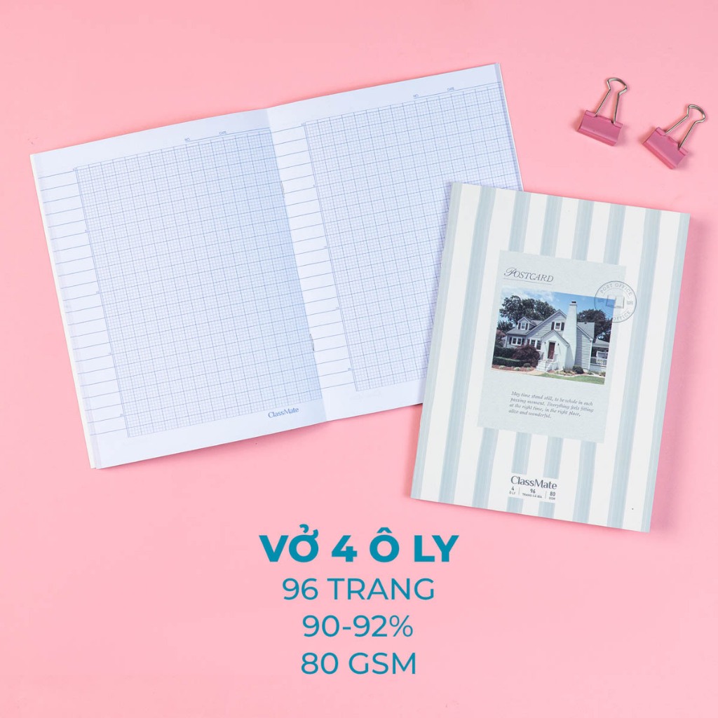 Tập Học Sinh Miền Nam 80GSM Không Thấm Mực Classmate Vở 4 Ô Ly A5 96 Trang Vở 4 Ô Li 2x2mm Vở Học Sinh Cấp 1 NA5-09-024