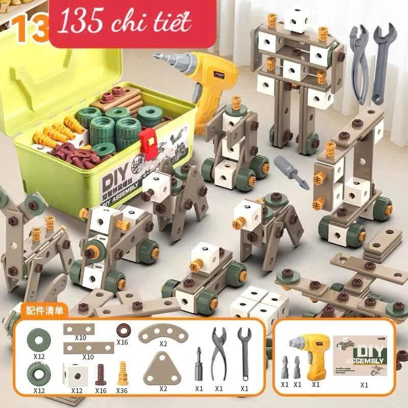 Bộ Đồ Chơi Cho Bé Trai Lắp Ráp Kỹ Sư Vặn Ốc Vít Hộp Dụng Cụ Khoan Điện Sửa Chữa Kỹ Thuật Đồ Chơi Trẻ Em