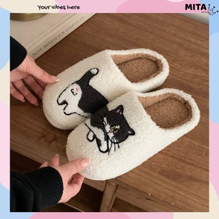 Dép mang trong nhà lót lông phối họa tiết cún mèo đế cao 2cm dễ thương êm ái CS-276 Mita