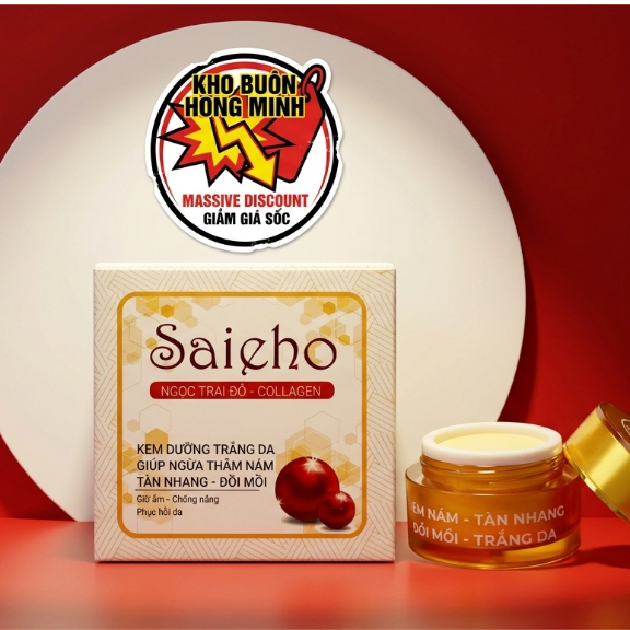 Kem Saieho (Trắng-Vàng) Ngọc Trai Đỏ - Da Căng Mịn Rạng Rỡ Bảo Vệ Khỏi Ánh Nắng