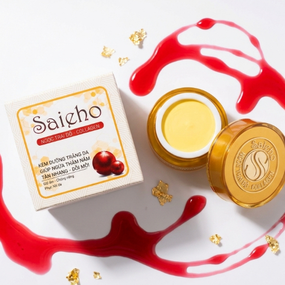 Kem Saieho (Trắng-Vàng) Ngọc Trai Đỏ - Da Căng Mịn Rạng Rỡ Bảo Vệ Khỏi Ánh Nắng