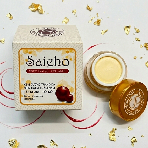 Kem Saieho (Trắng-Vàng) Ngọc Trai Đỏ - Da Căng Mịn Rạng Rỡ Bảo Vệ Khỏi Ánh Nắng