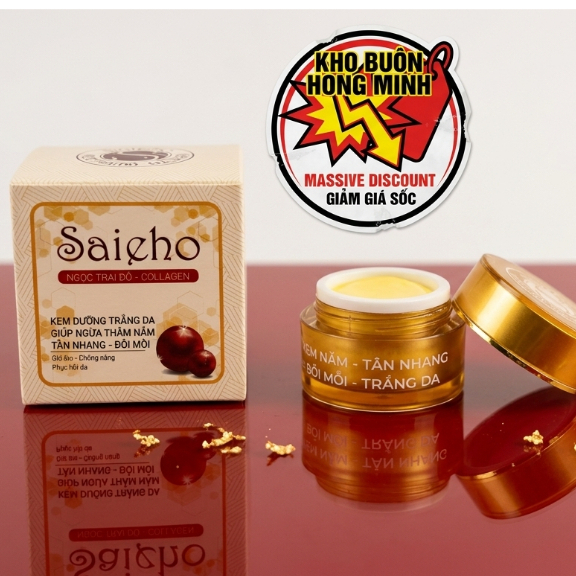 Kem Saieho (Trắng-Vàng) Ngọc Trai Đỏ - Da Căng Mịn Rạng Rỡ Bảo Vệ Khỏi Ánh Nắng