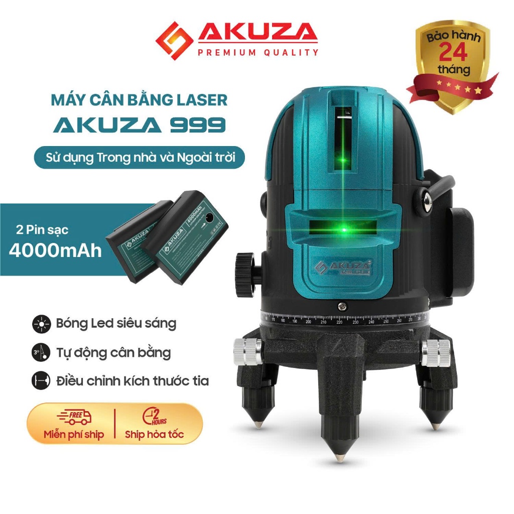 Máy Cân Bằng Laser AKUZA AK -999 PRO 5 tia xanh, bóng siêu sáng, thi công lát nền.thạch cao,giác móng.