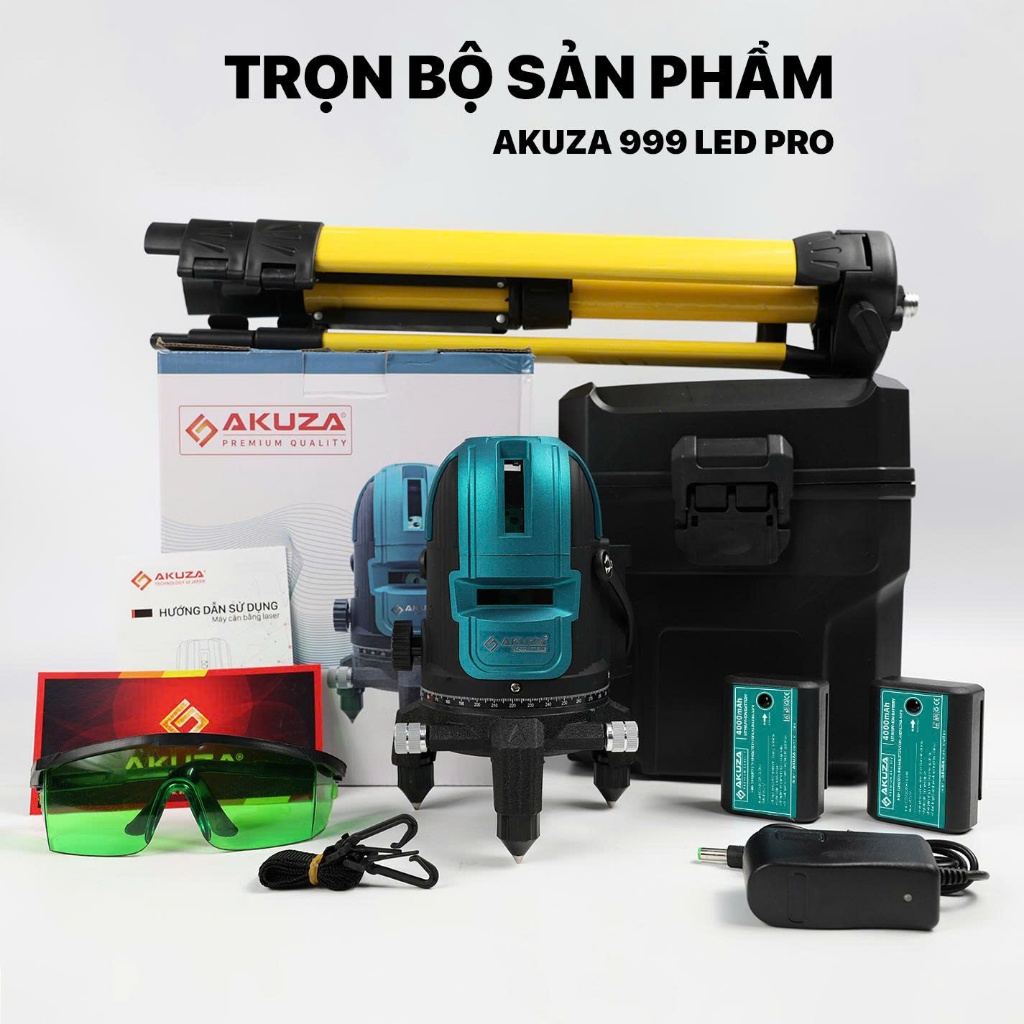 Máy Cân Bằng Laser AKUZA AK -999 PRO 5 tia xanh, bóng siêu sáng, thi công lát nền.thạch cao,giác móng.
