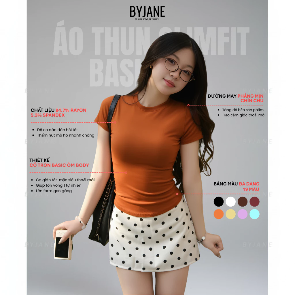 Áo Thun Nữ Thắt Eo Ôm Body BYJANE chất cotton trơn co dãn 4 chiều Women (Từ 39kg-65kg) BYJANE - 315 — thời trang couple Việt Nam