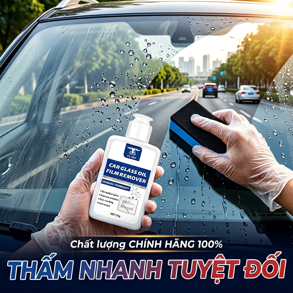 🏆Dung Dịch Tẩy Màng Dầu Ô Tô – Kính Sạch Bóng, Lái An Toàn Ban Đêm