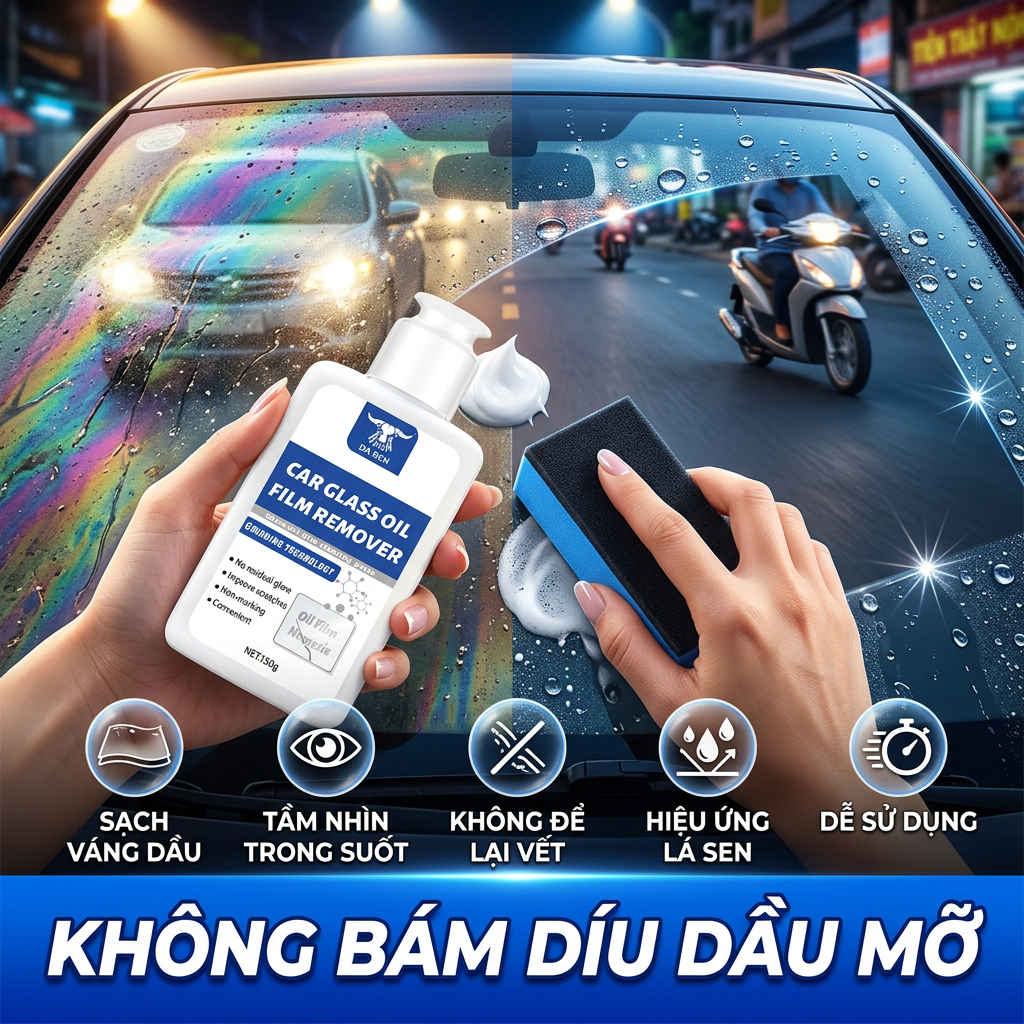 ⚡Dung Dịch Làm Sạch Màng Dầu Kính – Hiệu Quả Ngay Lập Tức, Bảo Vệ Kính Lái