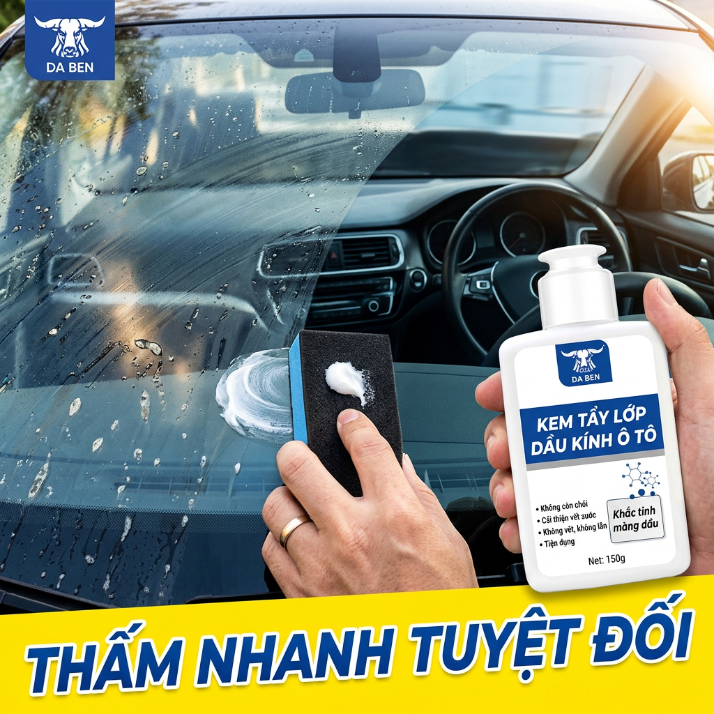 🔥Dung Dịch Tẩy Màng Dầu Kính Ô Tô – Loại Bỏ Cặn Cứng, Giảm Chói Ban Đêm